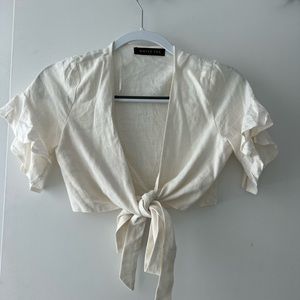 White fox tie crop top